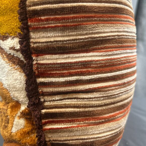 VTG Patchwork Throw Pillow 14” Brown Orange Yellow Striped Retro Boho Velour 70s - Picture 9 of 16